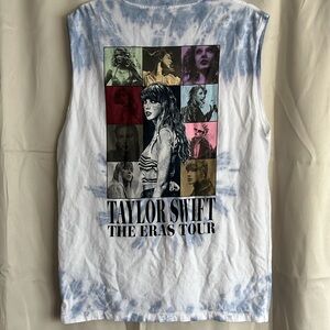 Taylor Swift The Eras Tour Merch Blue White Tie Dye Cap Sleeve‎ Tee Shirt Size M